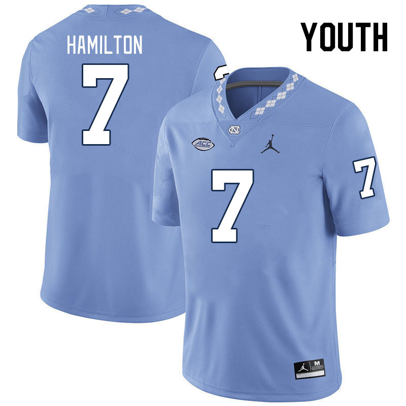 Youth #7 Christian Hamilton North Carolina Tar Heels College Football Jerseys Stitched-Carolina Blue